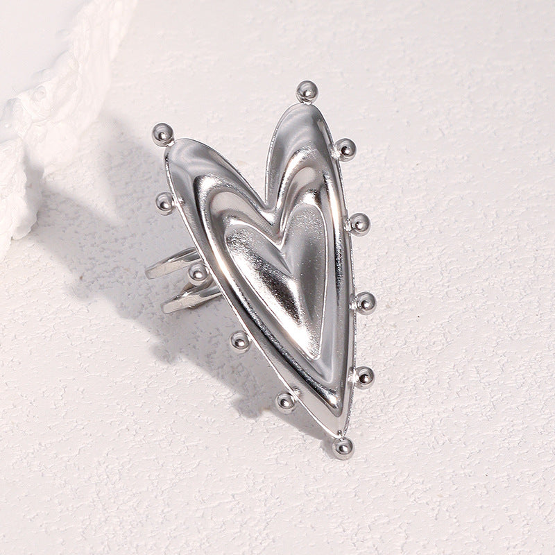 Anello aperto minimalista a forma di cuore in acciaio inossidabile con placcatura in oro 18 carati da donna
