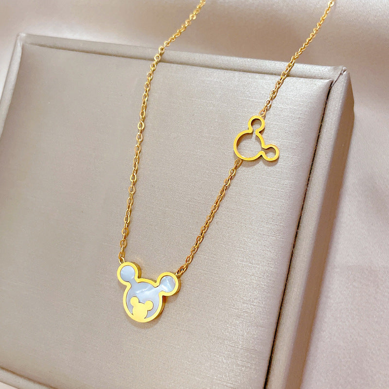 Collana girocollo minimalista in acciaio al titanio con motivo floreale, geometrico e cartone animato
