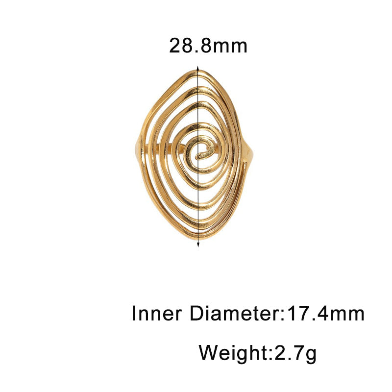 Minimalist Geometric Gold Plated Stainless Steel Open Ring with Spiral Line Design