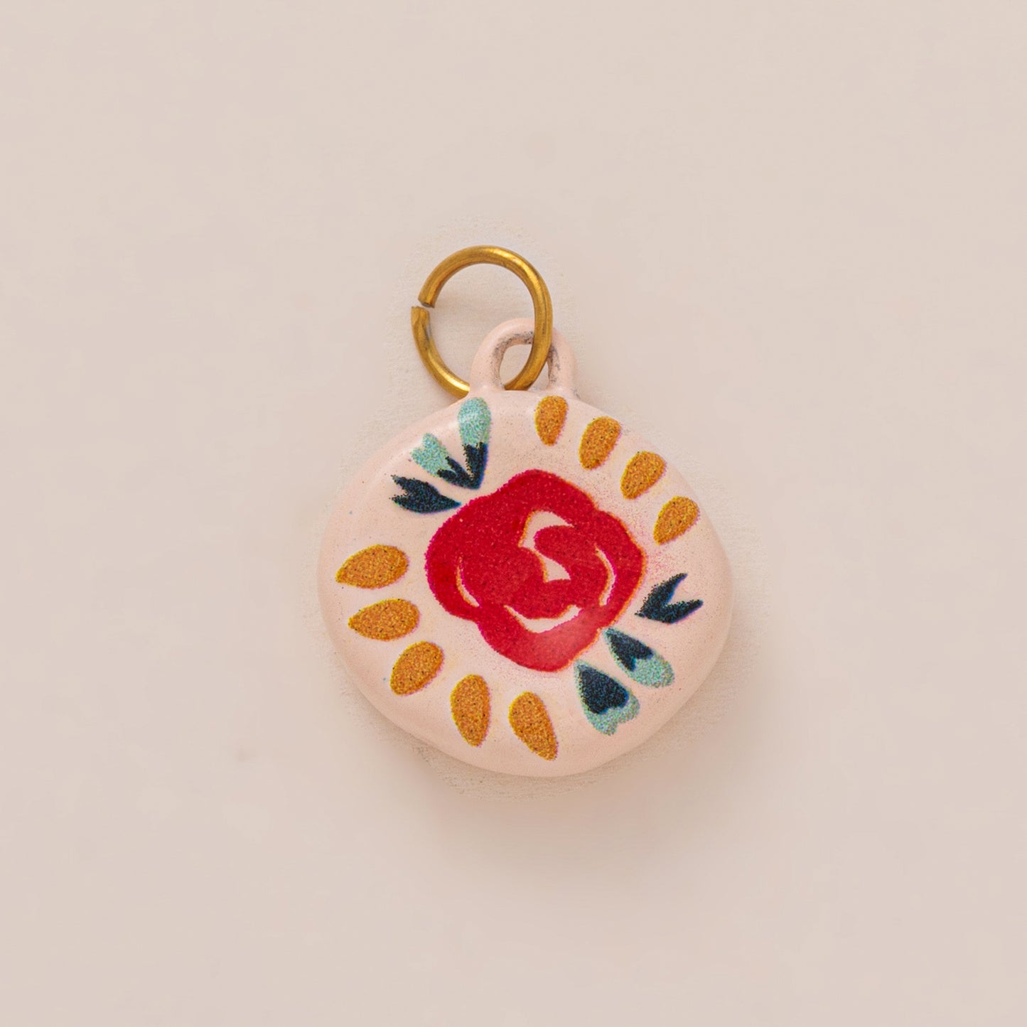 Vintage Round Floral Polka Dot Titanium Steel Pendant with 18K Gold Plating Charm Bar