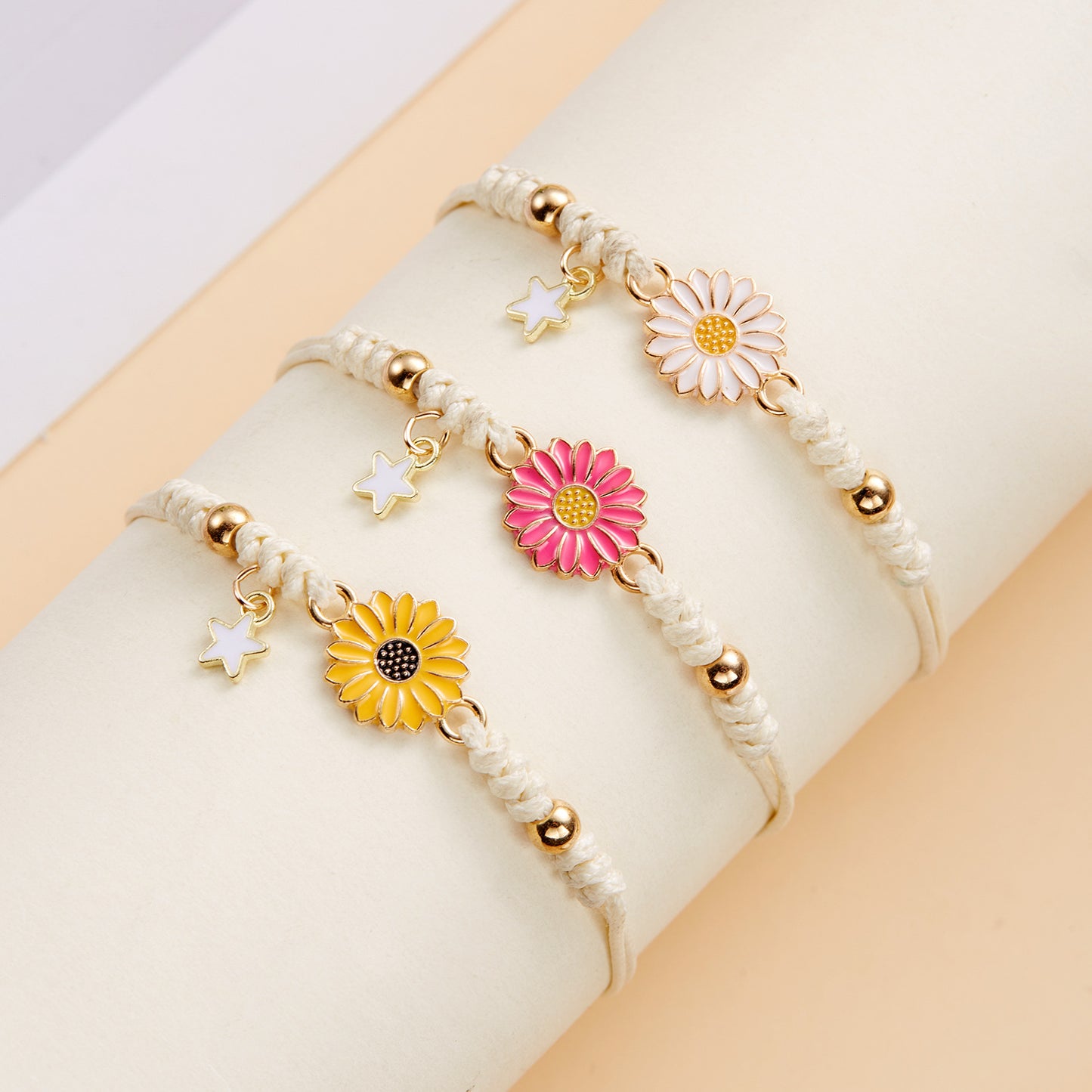 Set de pulseras de aleación de flores de margarita minimalistas para niñas, joyas frescas de verano para niños