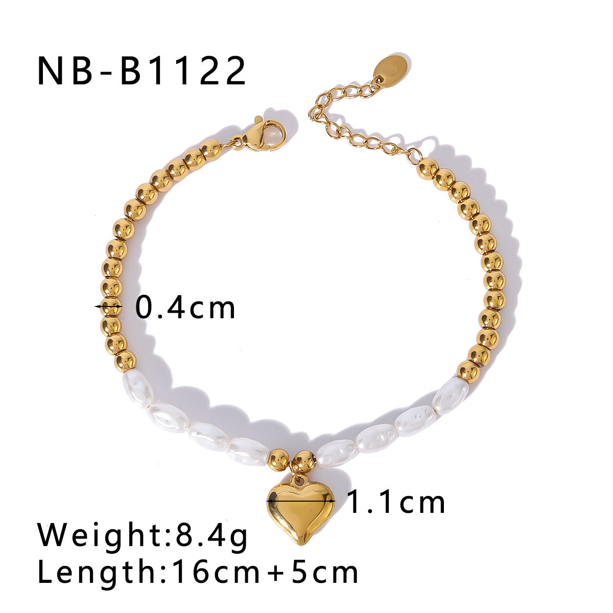 INS-Inspired Heart-Shaped Pendant Stainless Steel Bracelet with 18K Gold Plating for Women
