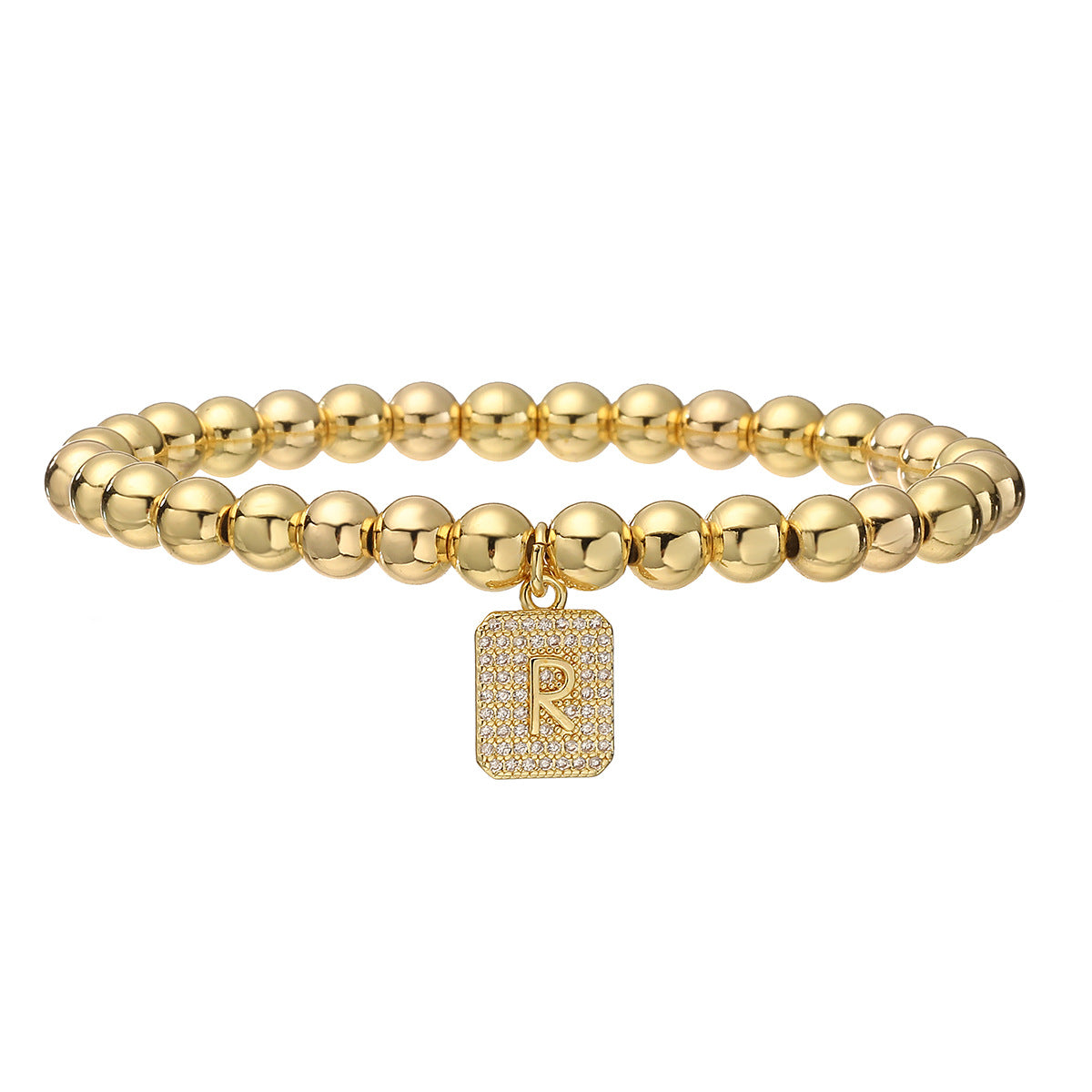 Bracciale minimalist personalizzato con ciondolo a lettera per donna, con perle in rame e placcatura in oro 18 carati