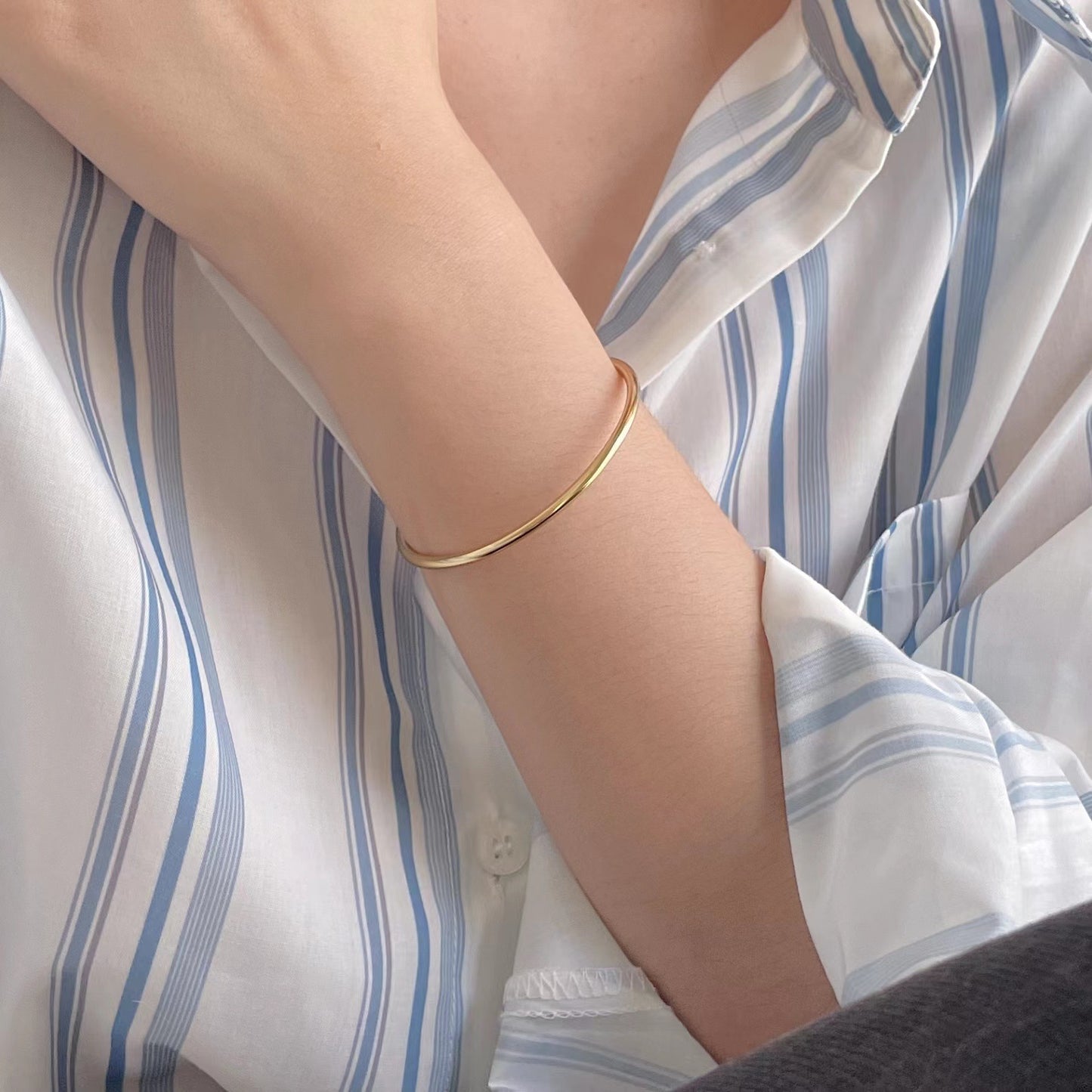 Minimalist 925 Sterling Silver Geometric Round Open Cuff Bracelet