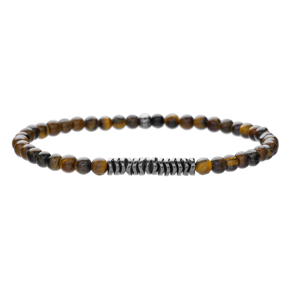 4MM Natural Stone Tiger Eye Hematite Round Beaded Stretch Bracelet Geometric Unisex