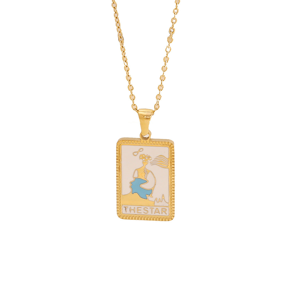 Minimalist Geometric Tarot Pendant Necklace in Stainless Steel with Enamel Finish