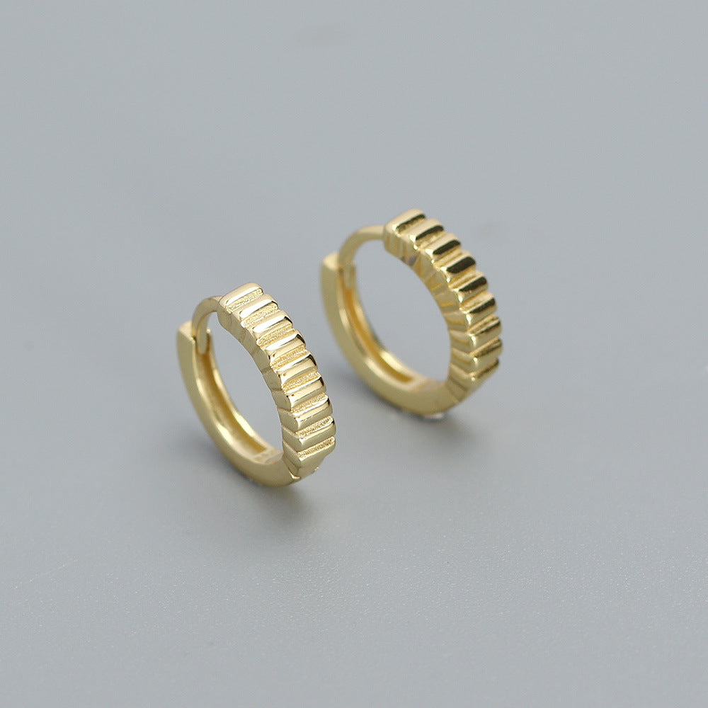 Elegant 925 Sterling Silver Round Striped Geometric Hoop Earrings for Women