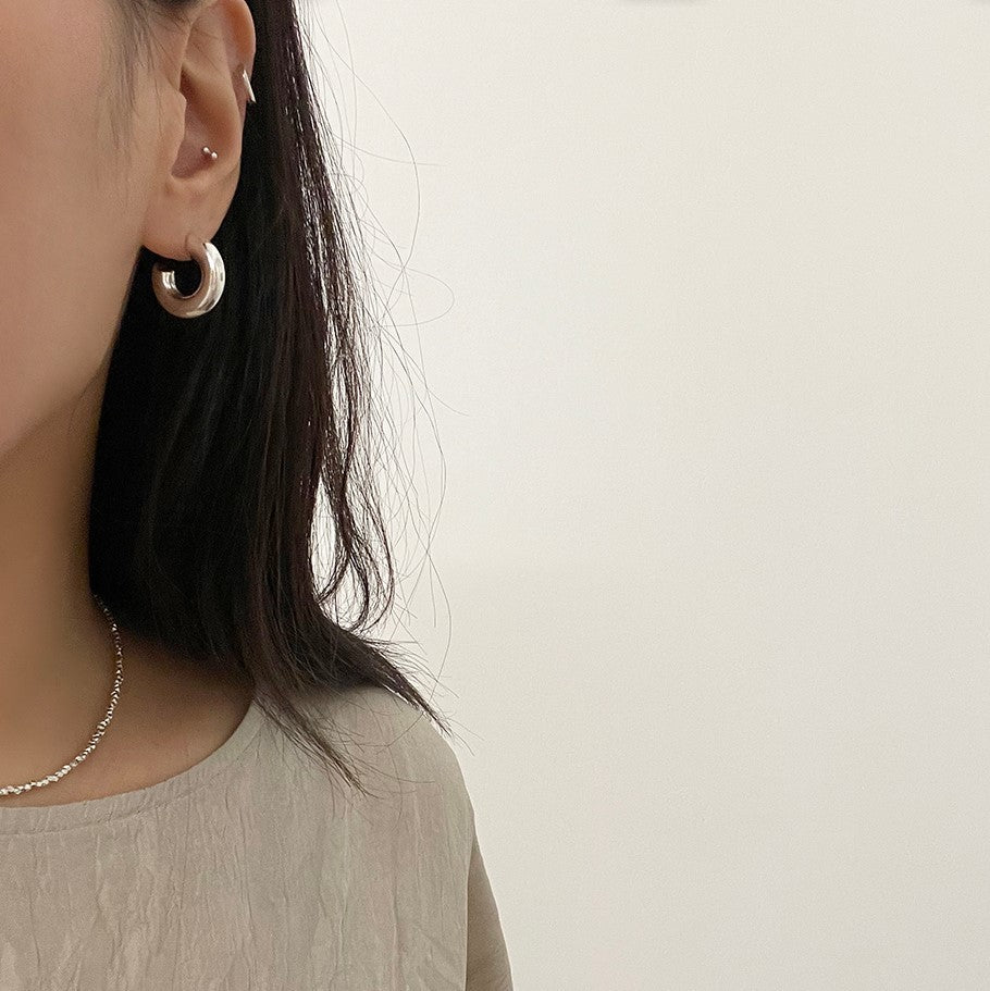 Minimalist 925 Sterling Silver C-Shape Round Tube Hoop Earrings for Women