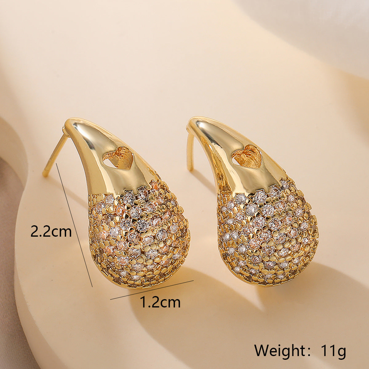 Orecchini a Goccia Minimalisti in Rame con Placcatura in Oro 18K e Dettagli in Zircone per Donna