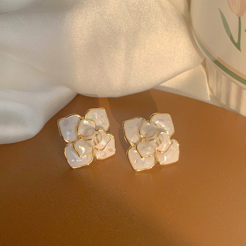 Vintage Geometric Earrings with Enamel Finish in Copper Base and Steel Posts for Women