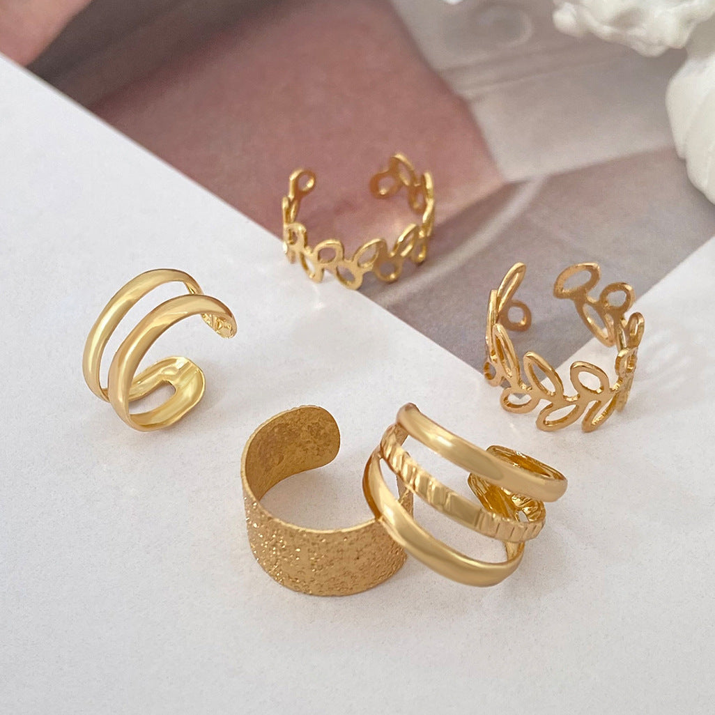 Conjunto de pendientes de clip de aleación con forma de hoja recortada en C vintage para mujer