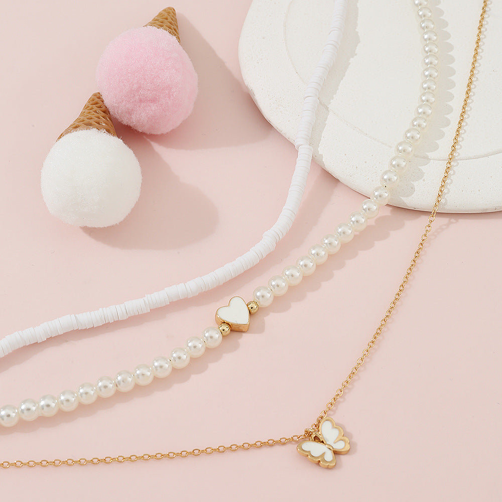 Set di collane con ciondolo a farfalla e cuore per ragazze, in lega a forma di farfalla con catena di perle, collana minimalista per bambini