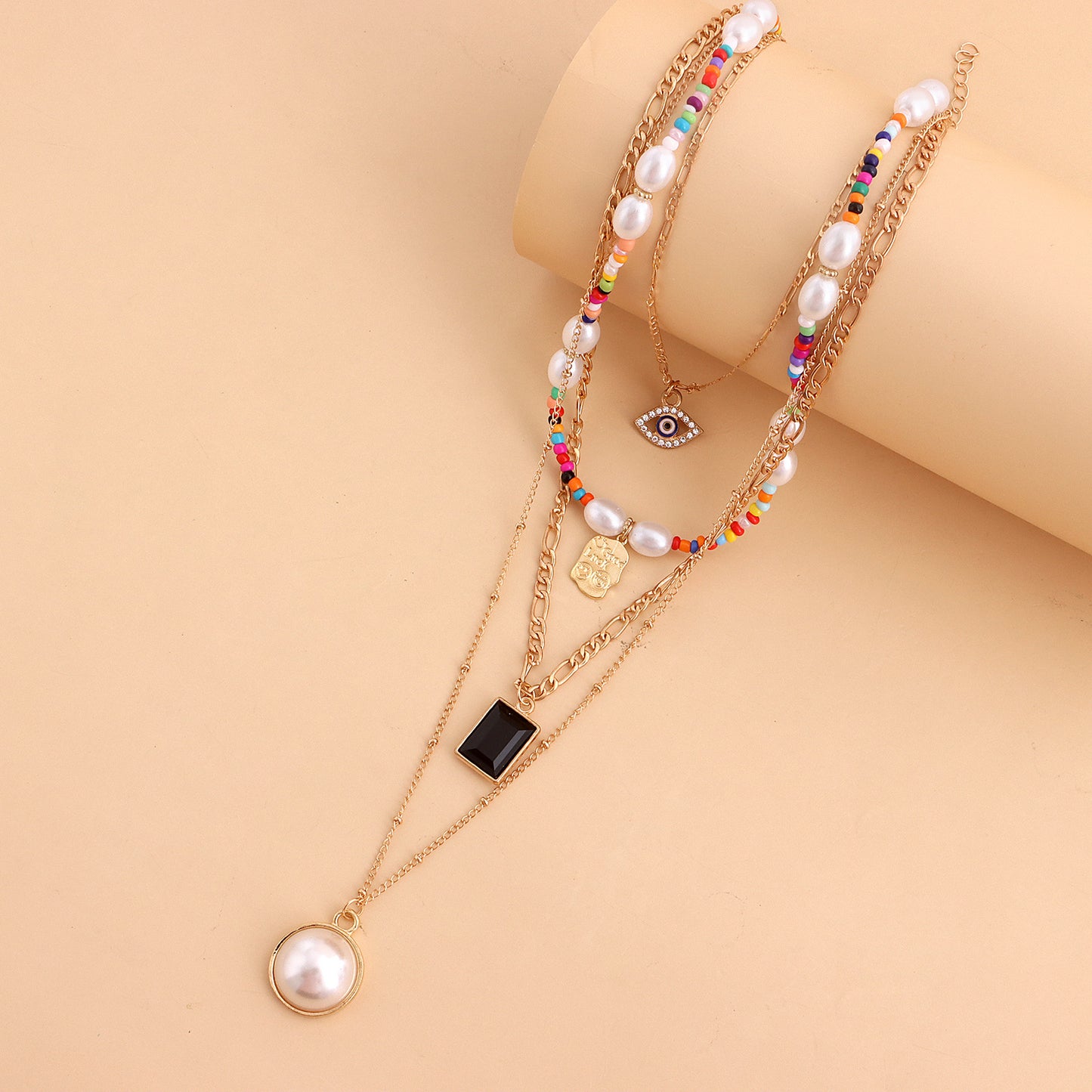 Sweet and Edgy Multi-Layer Evil Eye Pendant Necklace for Women with Alloy Pendant and Plated Finish