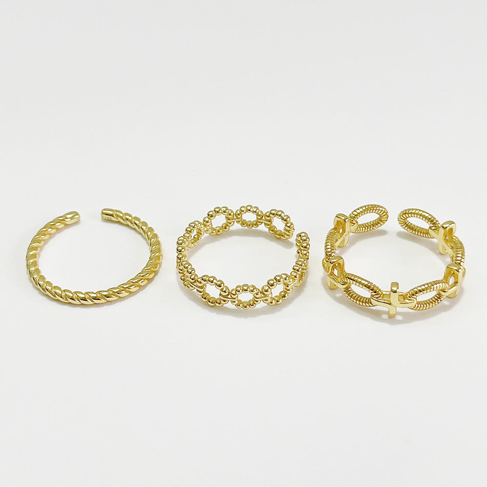 925 Sterling Silver Geometric Rope Chain Ring for Women