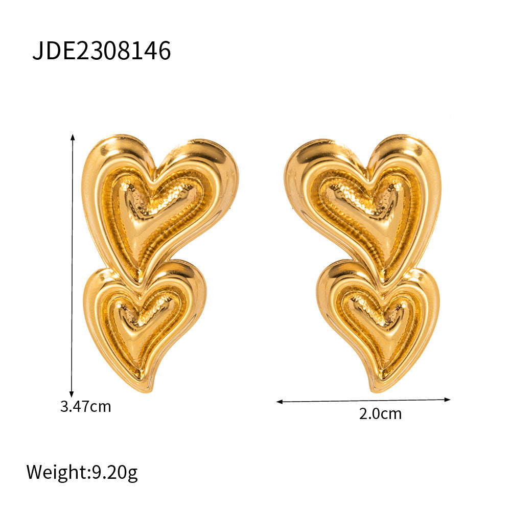 Elegant Heart Bow Stainless Steel Stud Earrings with Cubic Zirconia Plated Finish for Women