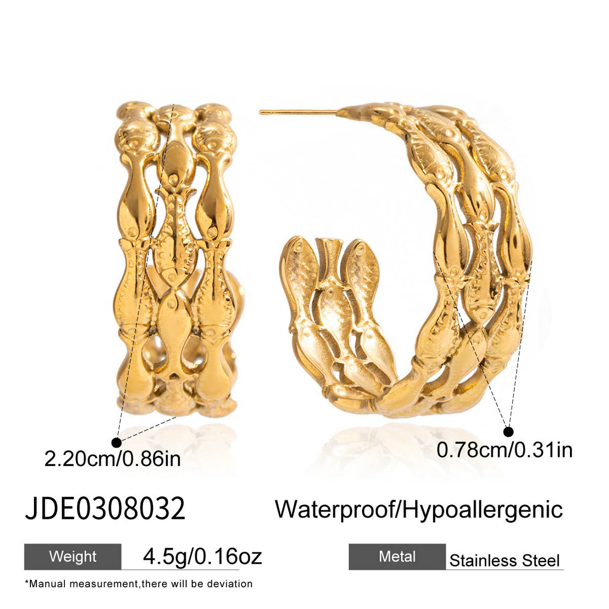 Fish Shape Titanium Steel Pendant Stainless Steel Plated Necklace and Earring Set for Women