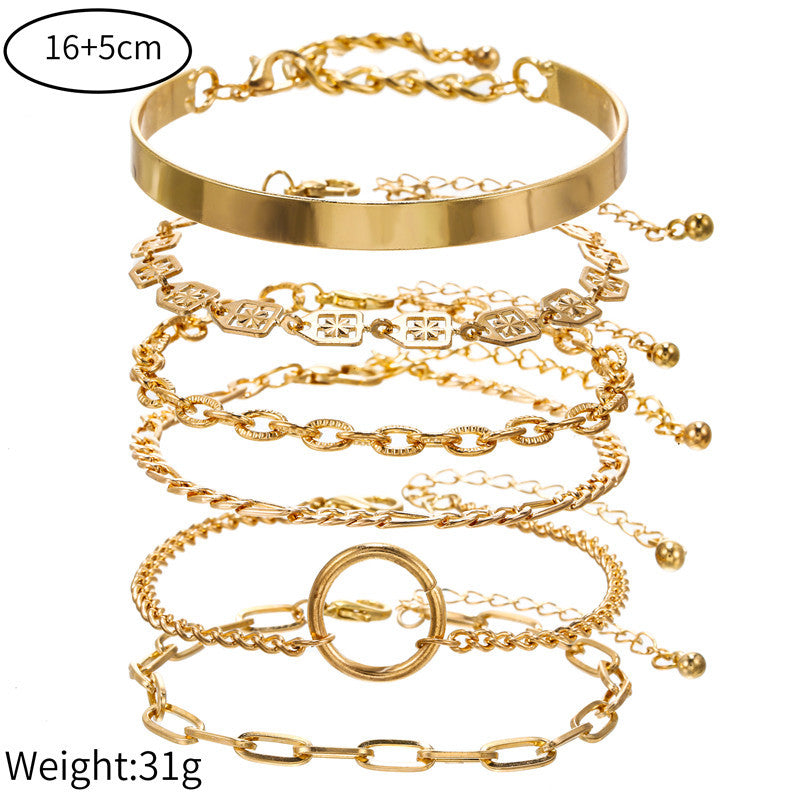 Punk Hip-hop Geometric Round Plated Alloy Bracelet Set for Women