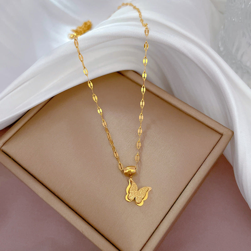 Minimalist Luxury Butterfly Geometric Titanium Steel Collar Chain Women's Floral Pendant Necklace