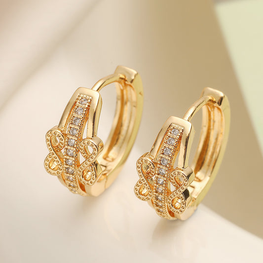 Pendientes de Aro Geométricos Minimalistas de Cobre con Baño de Oro de 18K y Circonita Microengastada para Mujer