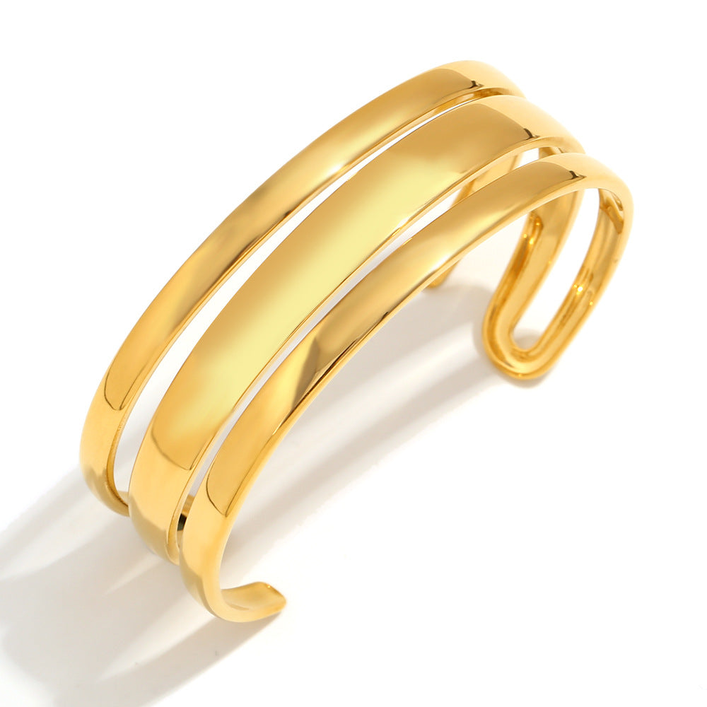 Minimalist Fashionable Double-Layer Bracelet for Women Made of Stainless Steel with 18K Gold Plating