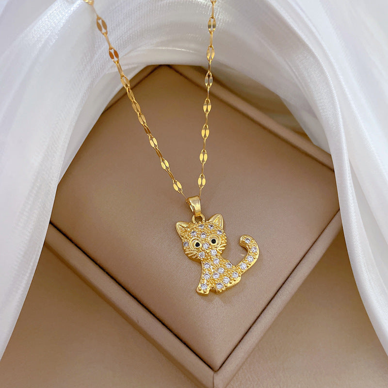 Collana con ciondolo geometrico di lusso con strass in acciaio al titanio per unisex