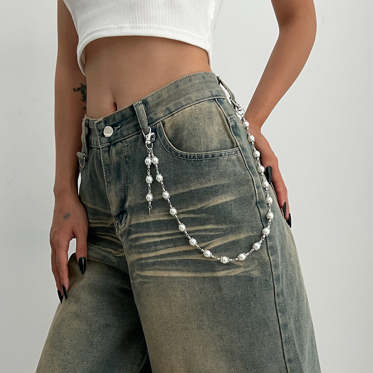 Hip-hop Minimalist Rhinestone Cross Zinc Alloy Multi-layer Waist Chain