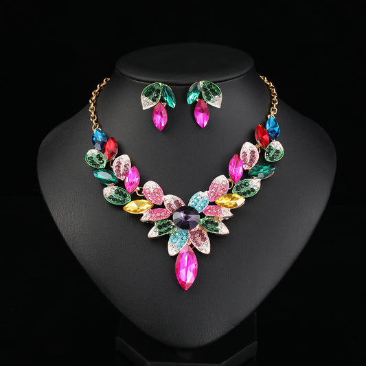 Exaggerated Vintage Floral Alloy Necklace Set with Tulip and Petal Pendant, Electroplated for Women, Includes Matching Earrings