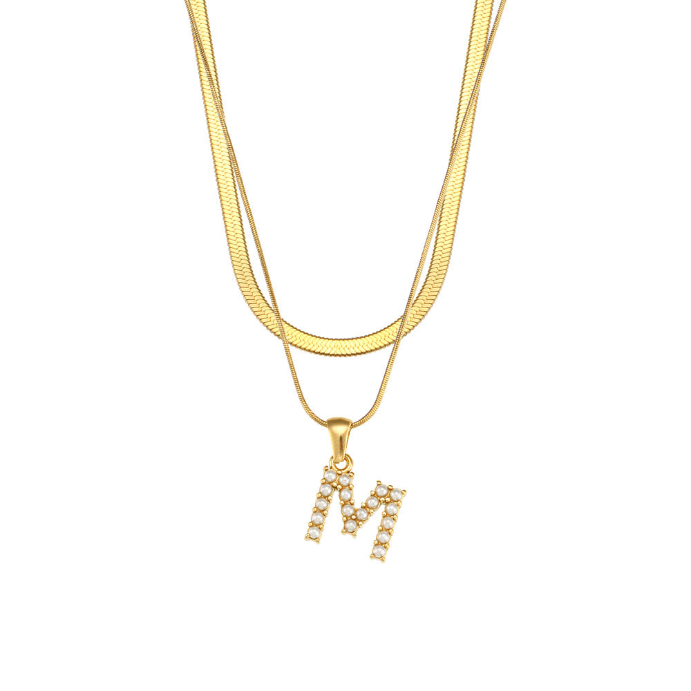 Collana con Pendente a Lettera alla Moda in Acciaio Inossidabile con Finitura Placcata e Catena Serpentina da Donna