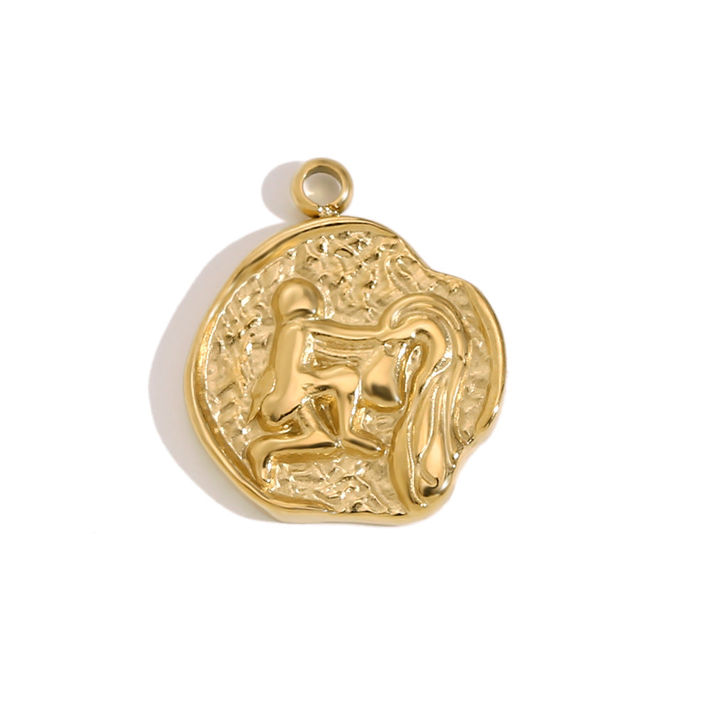 Vintage-Style Zodiac Pendant for Women Stainless Steel with 14K Gold Plating Heart-Shaped Constellation Design