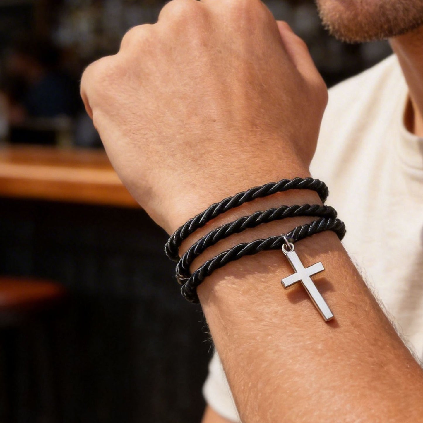 Multi-layer Woven Black Stainless Steel Cross Bracelet Handmade Geometric Jewelry