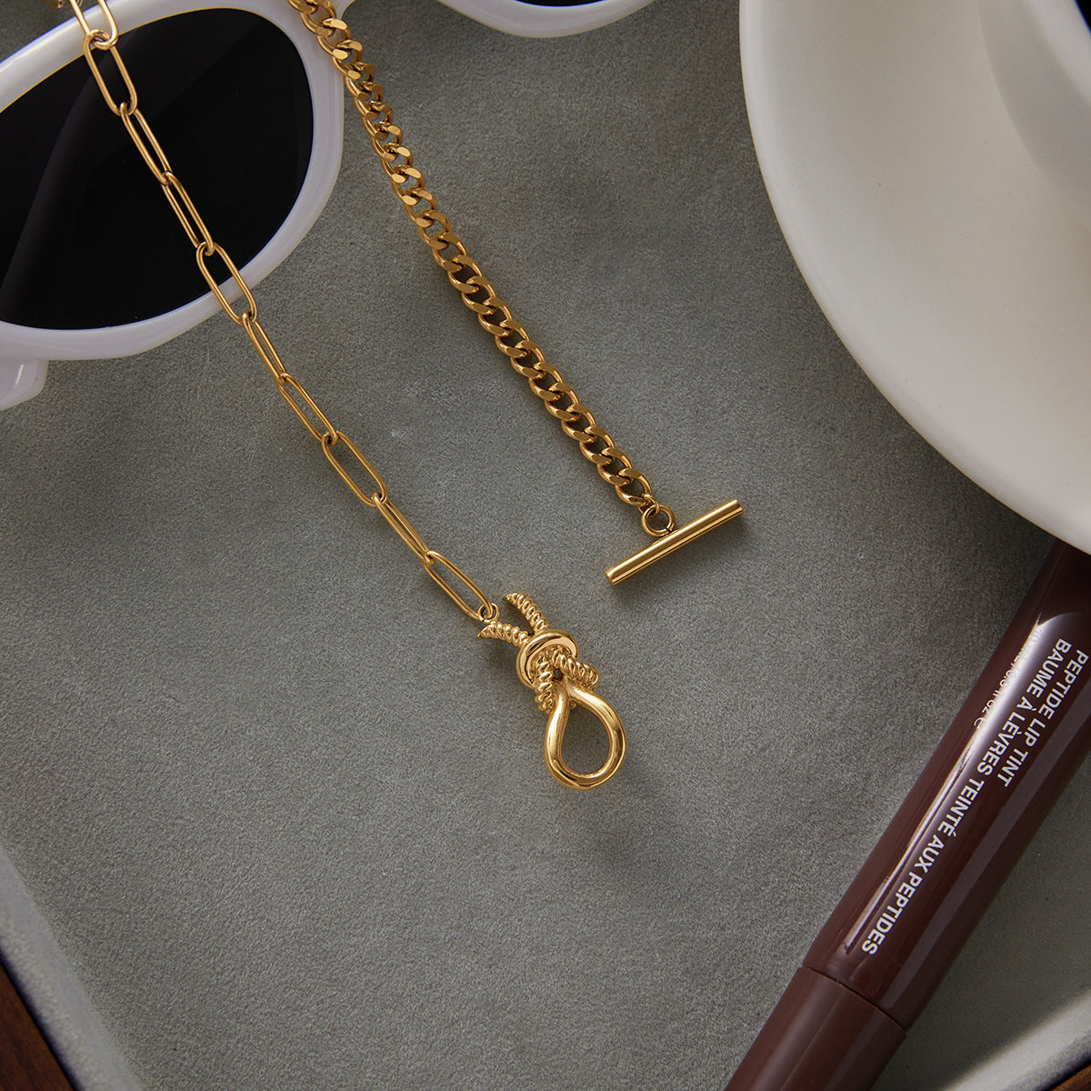 Collar Minimalista de Acero Inoxidable con Nudo Geométrico de Titanio para Mujer, con Cadena de Clavícula de Acero Inoxidable con Acabado Chapado