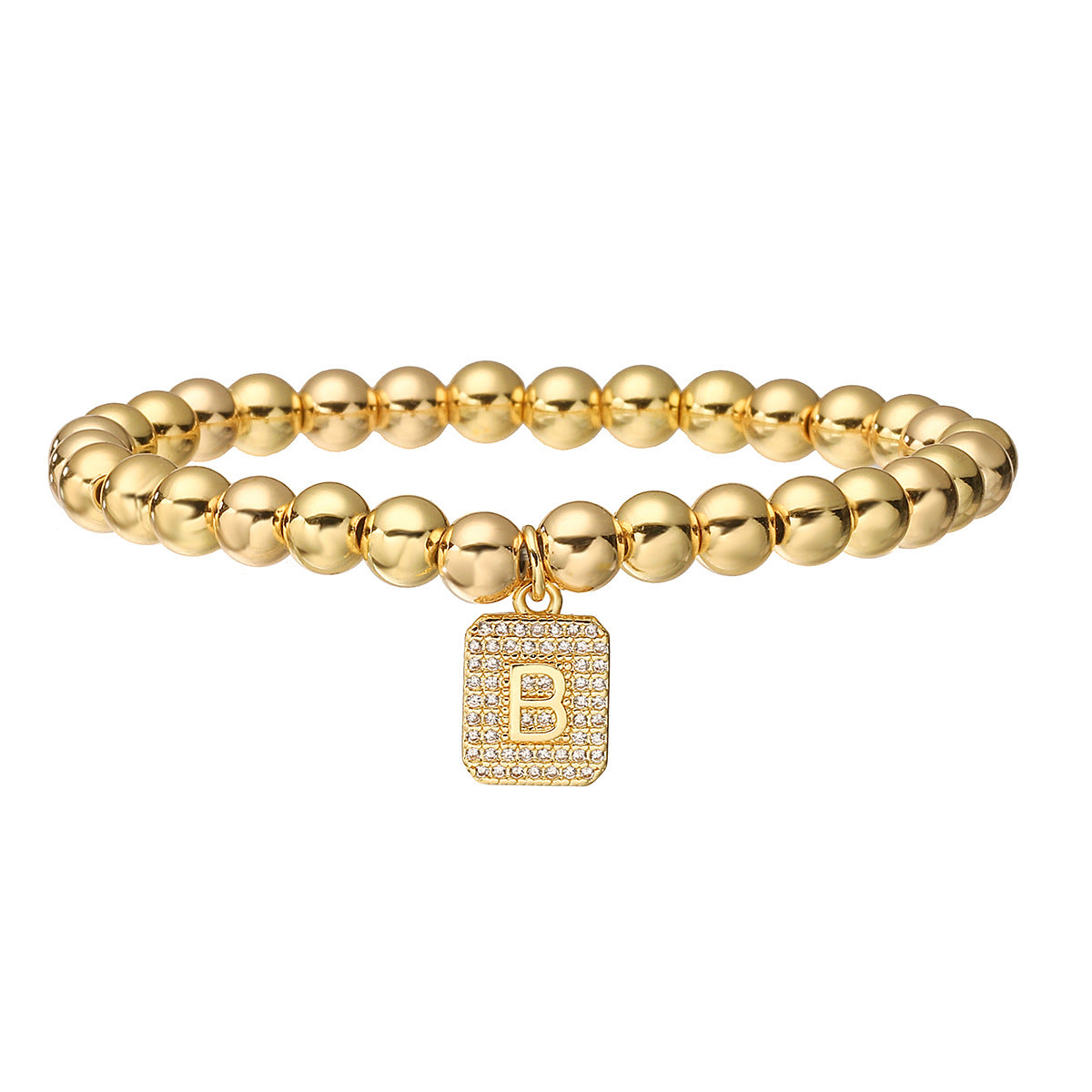 Bracciale minimalist personalizzato con ciondolo a lettera per donna, con perle in rame e placcatura in oro 18 carati