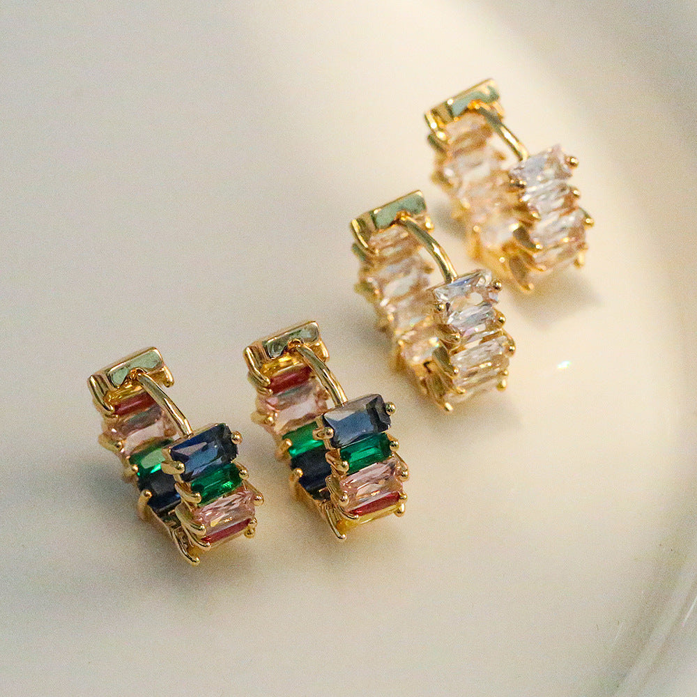Minimalist Geometric Copper Hoop Earrings with Micro-Paved Zirconia for Women