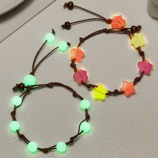 Bohemian Ethnic Handmade Woven Luminous Beaded Star Anklet for Women