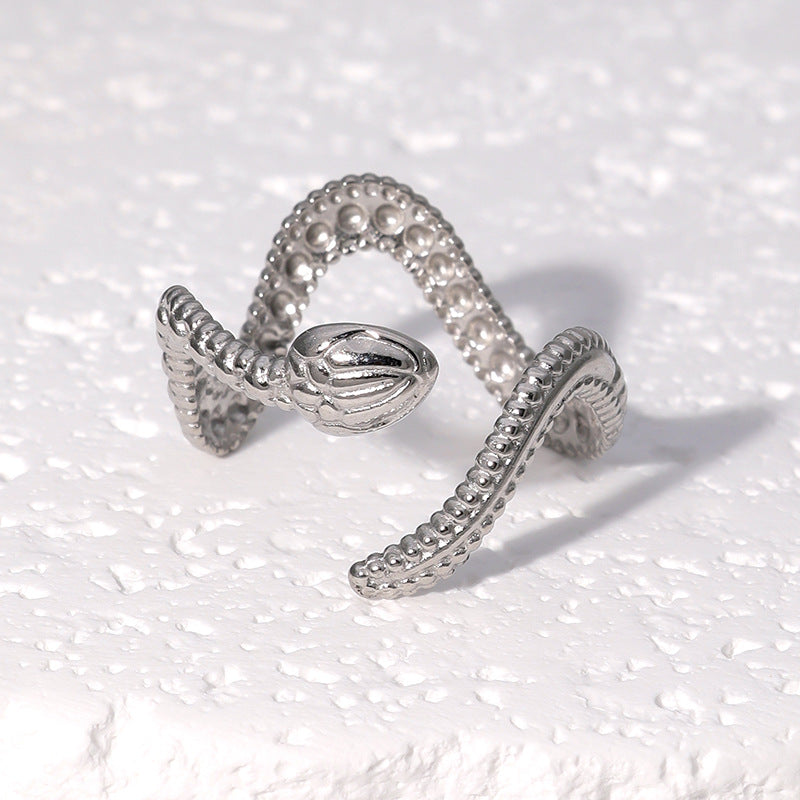 Minimalist 18K Gold Plated Stainless Steel Snake Open Ring for Women