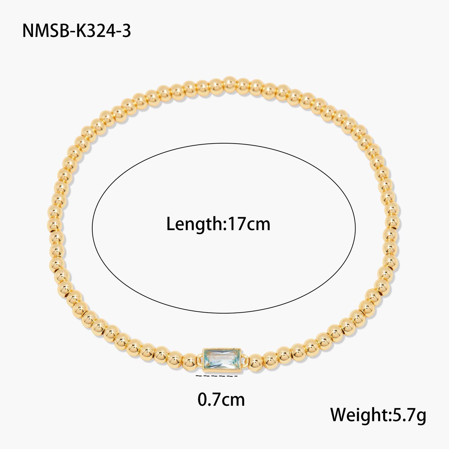 Fashionable OL Style Geometric Stainless Steel Beaded Bracelet with 18K Gold Plating and Colorful Zircon Birthstone Accents