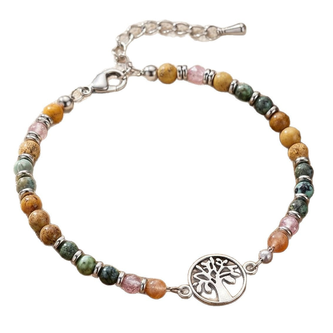 Elegant Geometric Tree of Life Alloy Charm Bar with Turquoise and Crystal Inlay Stainless Steel Adjustable Women's Jewelry