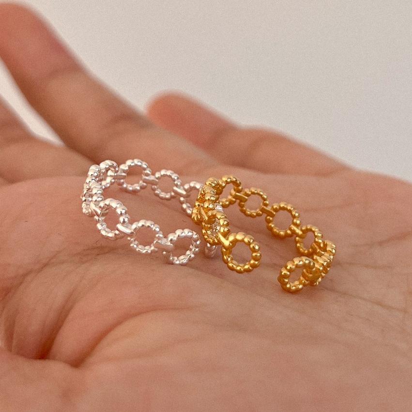 Dulce anillo de cuerda redondo geométrico de plata de ley 925 para mujer