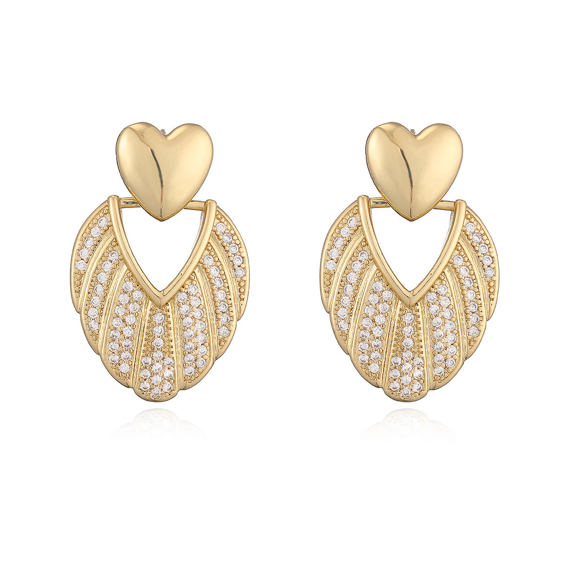 Minimalist Elegant 18K Gold Plated Brass Geometric Cubic Zirconia Drop Earrings for Women