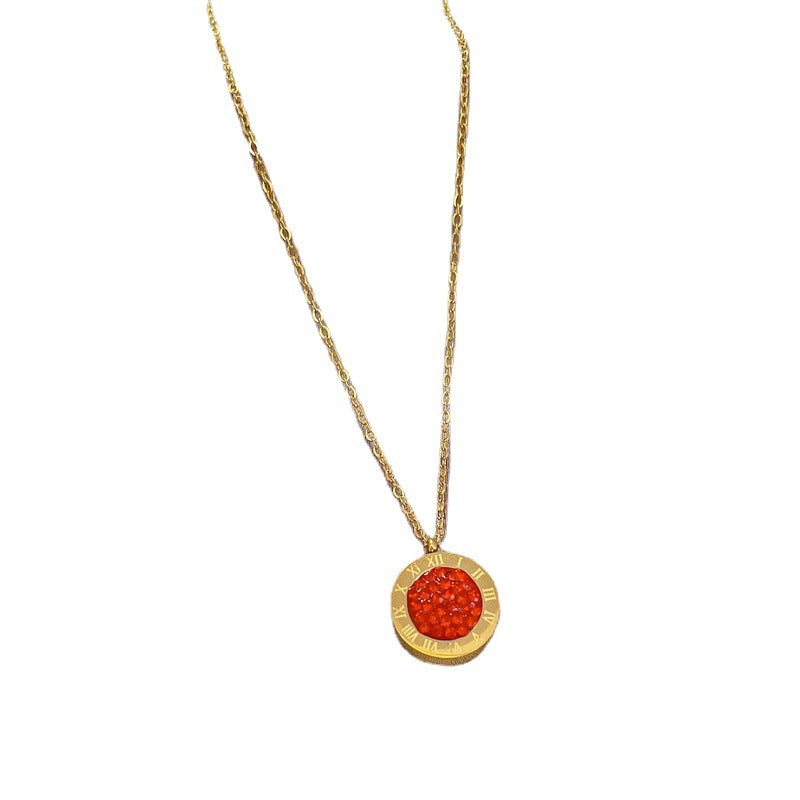 Collana Minimalista Romana a Doppio Lato in Acciaio al Titanio da Donna con Pendente Geometrico e Placcatura in Oro