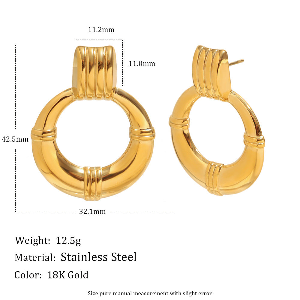 Orecchini a Cerchio Geometrici Minimalisti di Moda in Acciaio Inossidabile Placcato Oro 18K da Donna