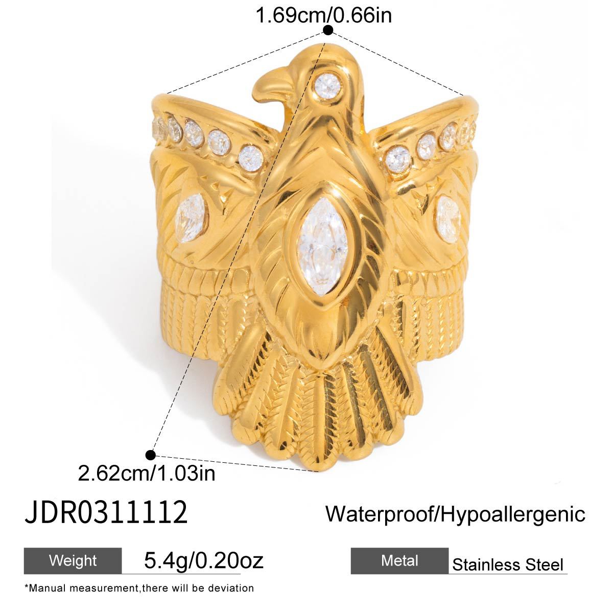 Anello in acciaio titanio geometrico a forma di aquila con placcatura in oro PVD sottovuoto per donna accessorio moda