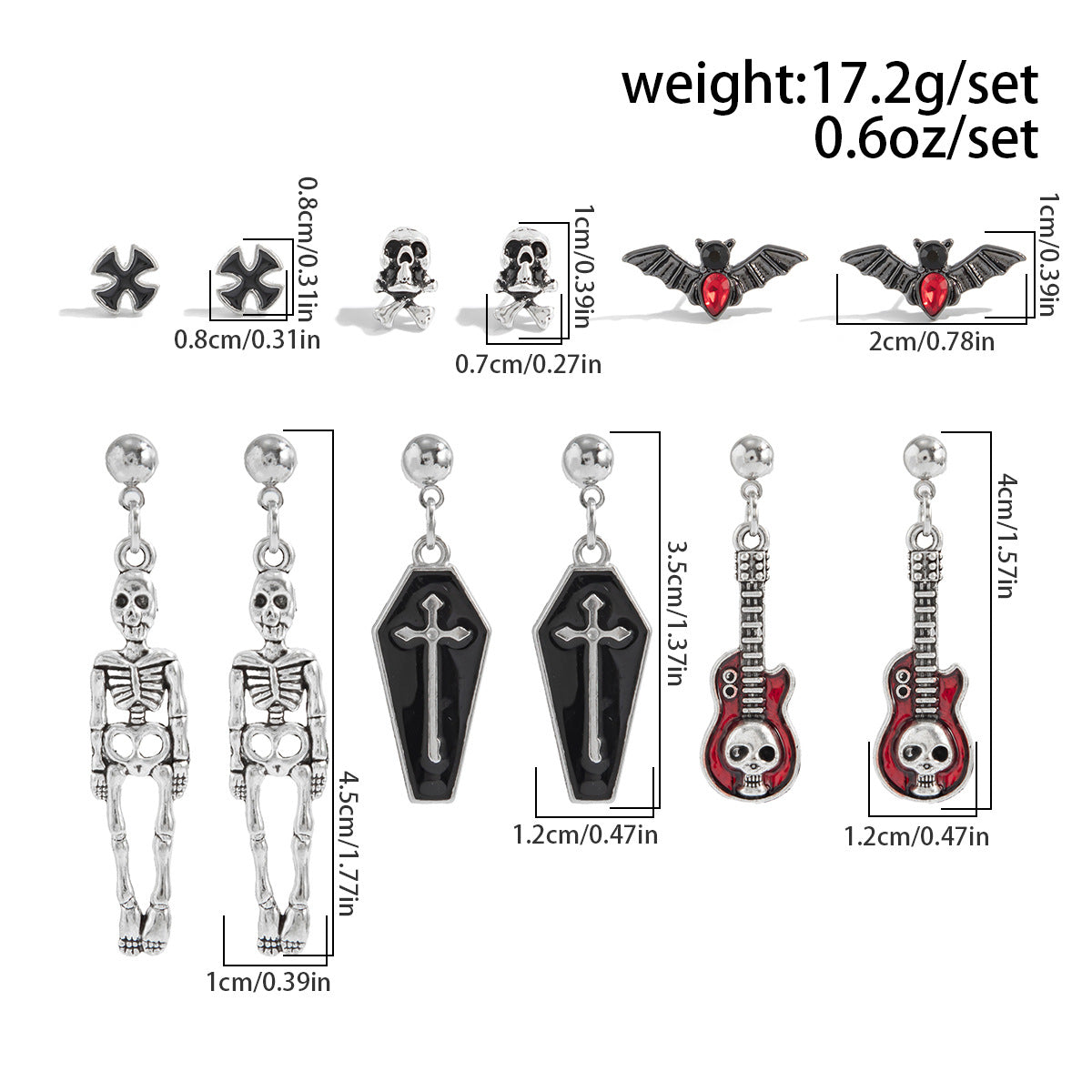 Vintage Alloy Plated Animal Shape Crystal Tassel Earrings Set with Bat and Rose Design for Women