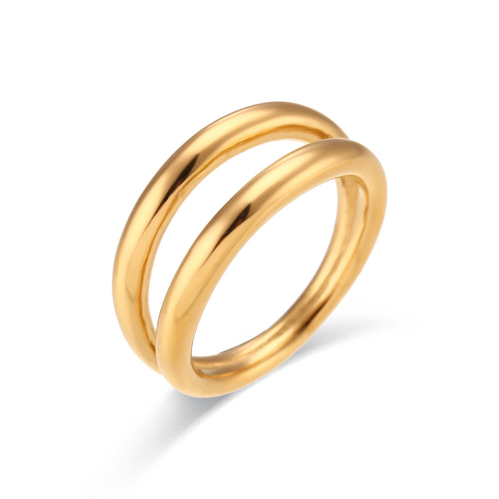 Minimalist Geometric Stainless Steel Ring with 18K Gold Plating for Women