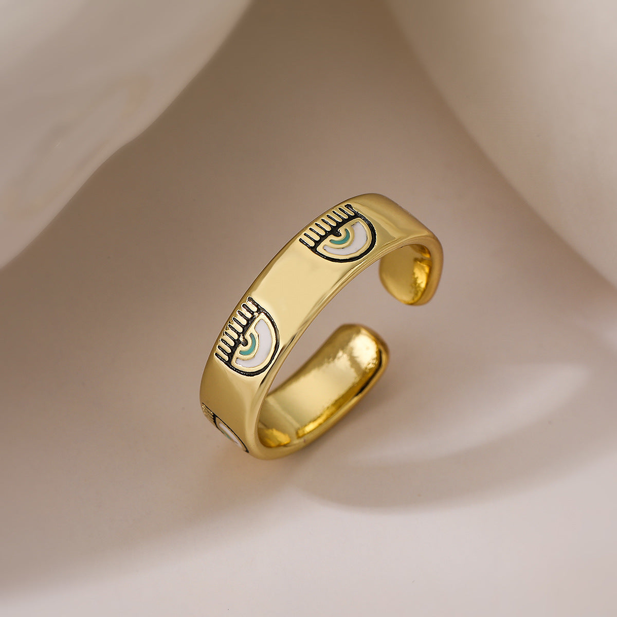 Vintage Evil Eye Ring Set for Women in Copper with 18K Gold Plating and Enamel Finish, Includes Earrings Necklace and Bracelet on Box Chain