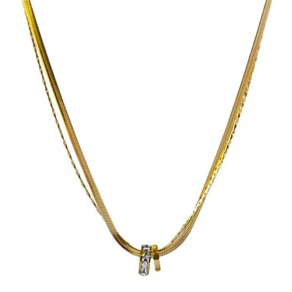 Minimalist Titanium Steel Plated Double-Layer Charm Necklace with Letter Design for Women
