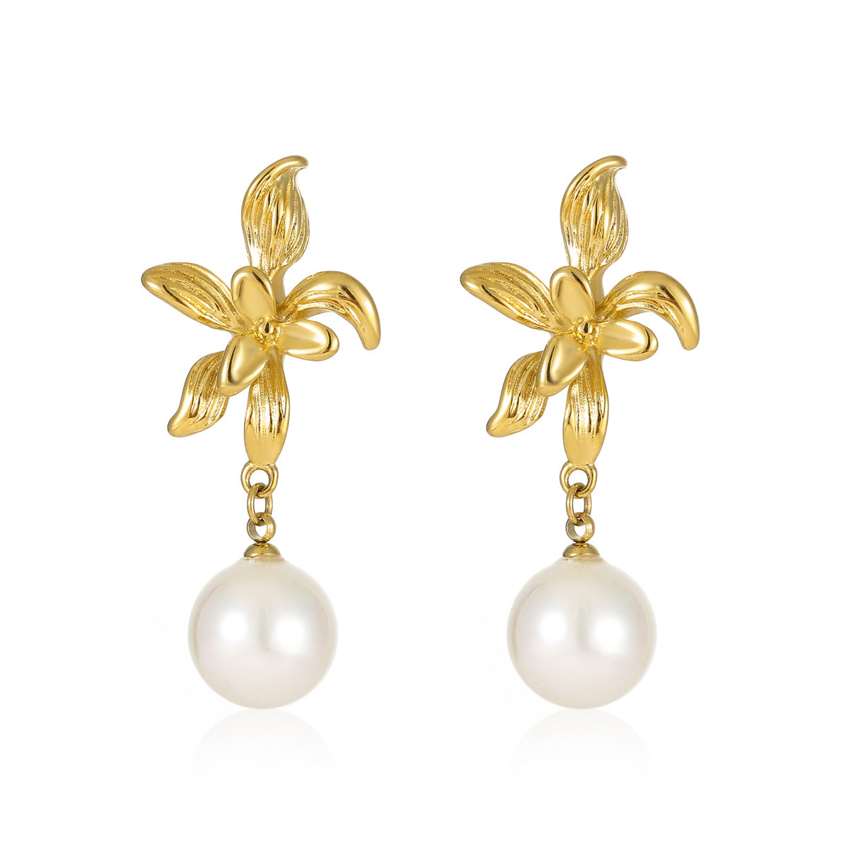 Orecchini a Perno Vintage Floreali con Perle da Donna in Acciaio Inossidabile Placcato Oro