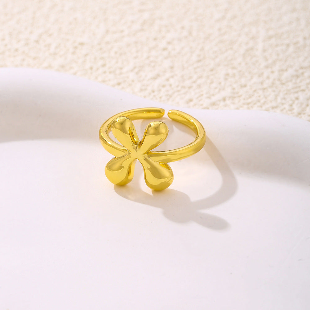 Anello da donna minimalista a forma di lettera in rame placcato oro Anello regolabile aperto Gioielli di lusso fatti a mano