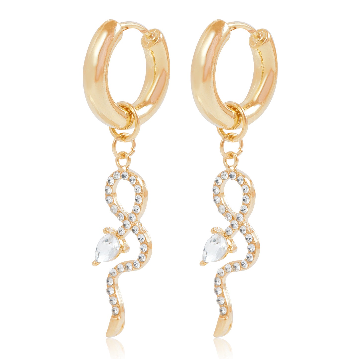 Fashionable Snake-Shaped Geometric Earrings with Full Rhinestone Inlay and Electroplated Finish for Women