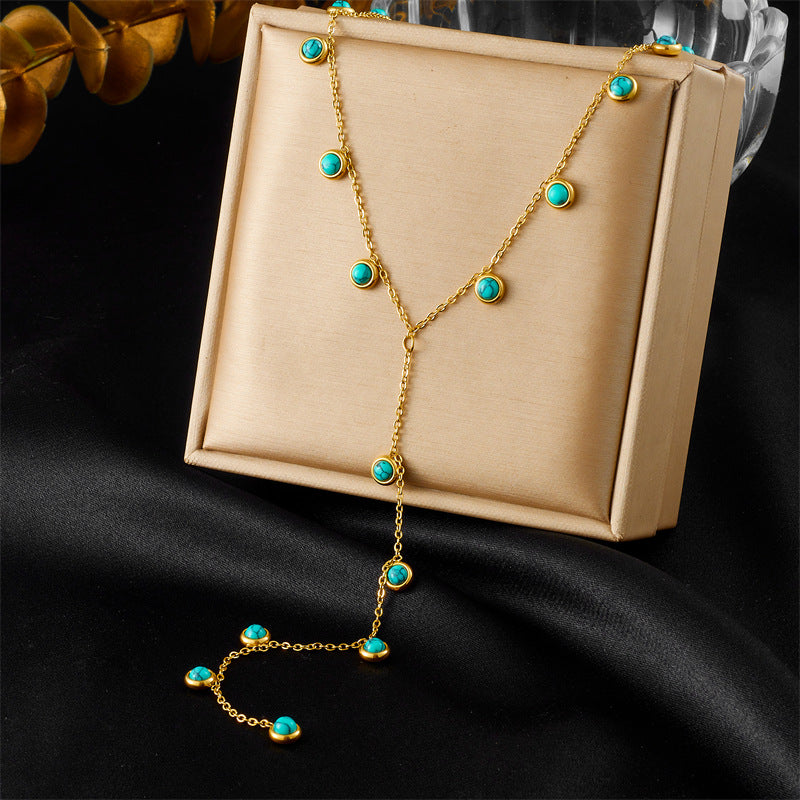 Minimalist Elegant Y-Shape Round Teardrop Stainless Steel Plated Tassel Necklace for Women